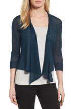 Petite Women's Nic+zoe 4-way Convertible Three Quarter Sleeve Cardigan, Size P - Blue
