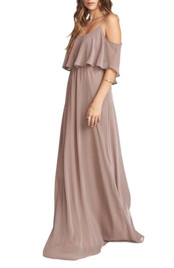 Women's Show Me Your Mumu Caitlin Cold Shoulder Chiffon Gown, Size - Brown