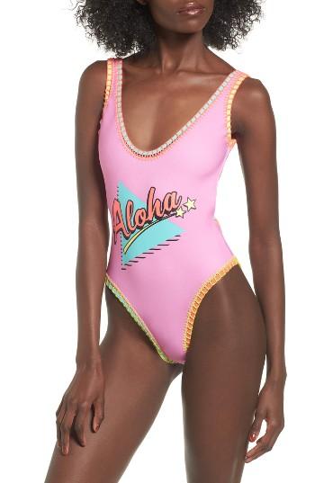 Women's Topshop Aloha One-piece Swimsuit Us (fits Like 0) - Pink