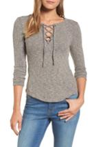Women's Lucky Brand Lace Up Ribbed Top - Grey
