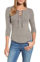 Women's Lucky Brand Lace Up Ribbed Top - Grey