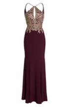 Women's Xscape Gold Embroidery Halter Neck Gown