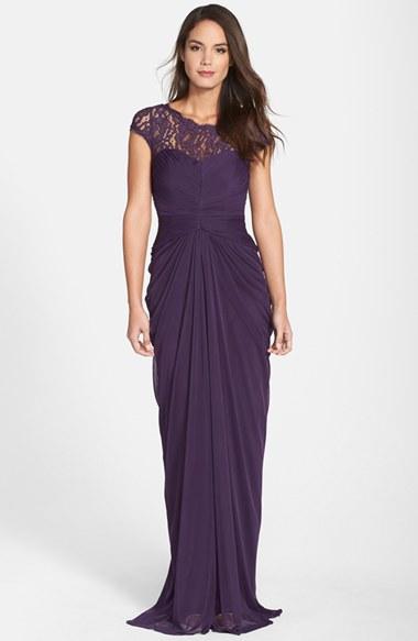 Women's Adrianna Papell Lace Yoke Drape Gown - Purple
