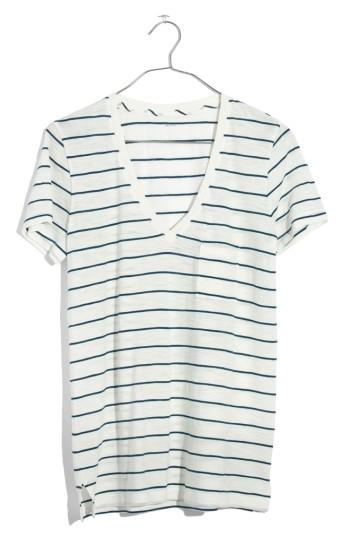 Women's Madewell Stripe Whisper Cotton V-neck Pocket Tee - White