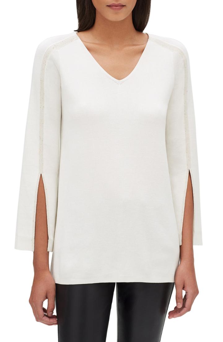 Women's Lafayette 148 New York Sequin Embellished Cotton Blend Tunic - White