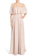 Women's Monique Lhuillier Bridesmaids Off The Shoulder Chiffon Gown - Pink