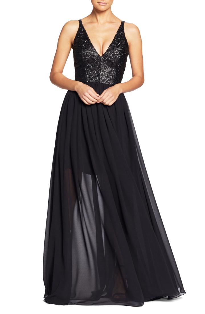 Women's Dress The Population Lori Sequin Plunging Chiffon Gown