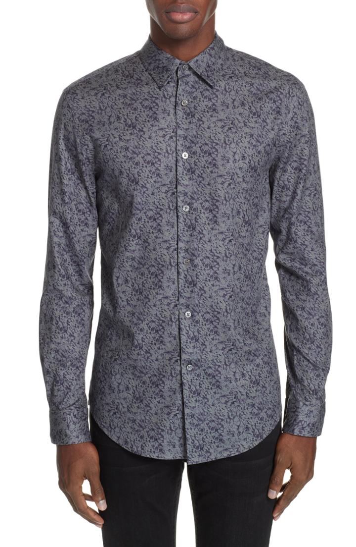 Men's John Varvatos Floral Print Shirt - Grey