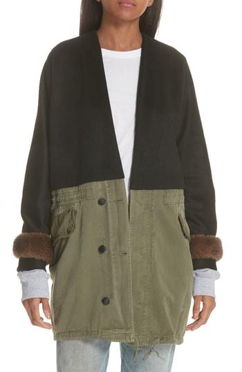 Women's Harvey Faircloth Faux Fur Cuff Mixed Media Jacket - Black