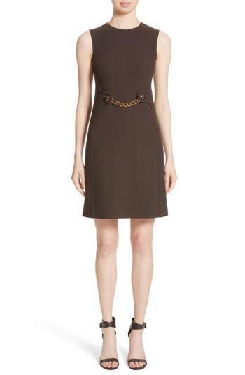 Women's Michael Kors Chain Waist Stretch Boucle Crepe Sheath Dress - Brown