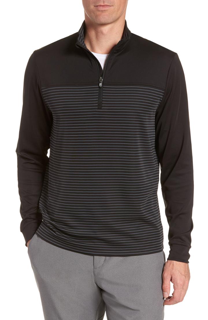 Men's Cutter & Buck Traverse Regular Fit Stripe Quarter Zip Pullover, Size - Black