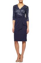Women's Alex Evenings Tie Waist Lace Sheath Dress - Blue