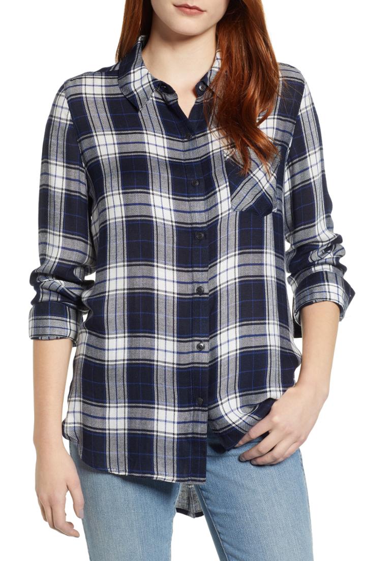 Women's Caslon Checkered Button Down Shirt Regular - Black
