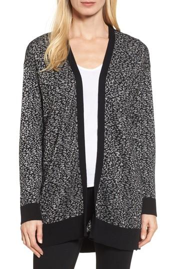 Women's Chaus Metallic Animal Jacquard Long Cardigan - Black