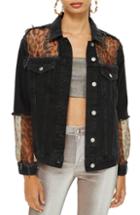 Women's Topshop Leopard Print Organza Denim Jacket Us (fits Like 2-4) - Black