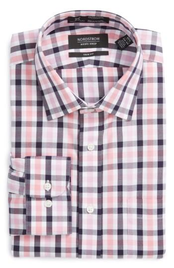 Men's Nordstrom Men's Shop Smartcare(tm) Trim Fit Check Dress Shirt .5 - 32/33 - Pink