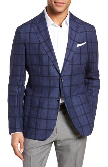 Men's Culturata Trim Fit Windowpane Linen Blend Sport Coat R - Blue