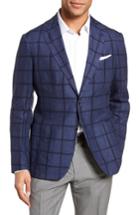Men's Culturata Trim Fit Windowpane Linen Blend Sport Coat R - Blue