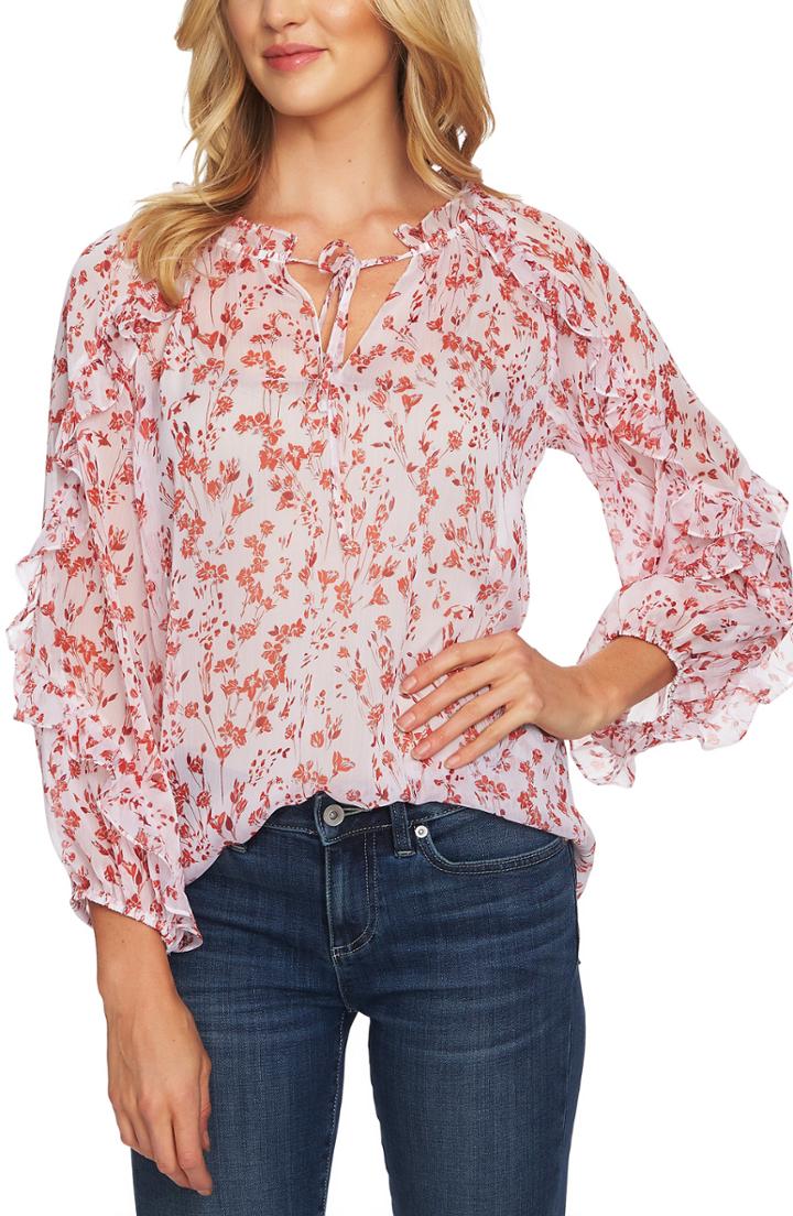 Women's Cece Heirloom Floret Cascading Blouse, Size - Ivory