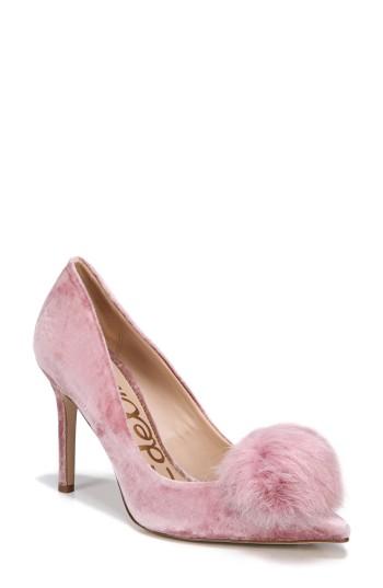 Women's Sam Edelman Haroldson Pump With Faux Fur Pompom .5 M - Pink