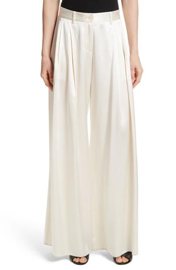 Women's Nili Lotan Seville Wide Leg Silk Pants - Ivory