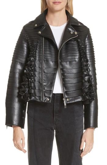 Women's Noir Kei Ninomiya Ribbon Faux Leather Jacket - Black