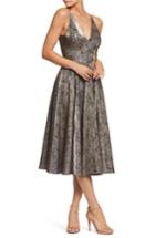 Women's Dress The Population Delilah Plunging Jacquard Fit & Flare Midi Dress, Size - Black