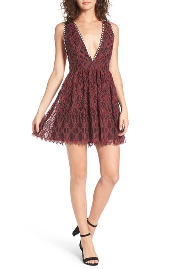 Women's Nbd Starry Night Lace Minidress - Burgundy