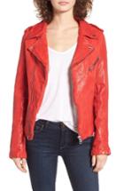 Women's Lamarque Washed Lambskin Leather Moto Jacket - Red