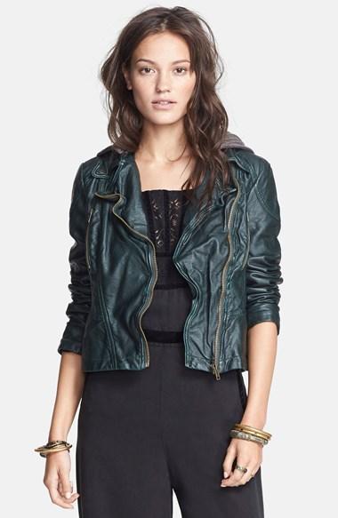 Women's Free People Hooded Faux Leather Moto Jacket