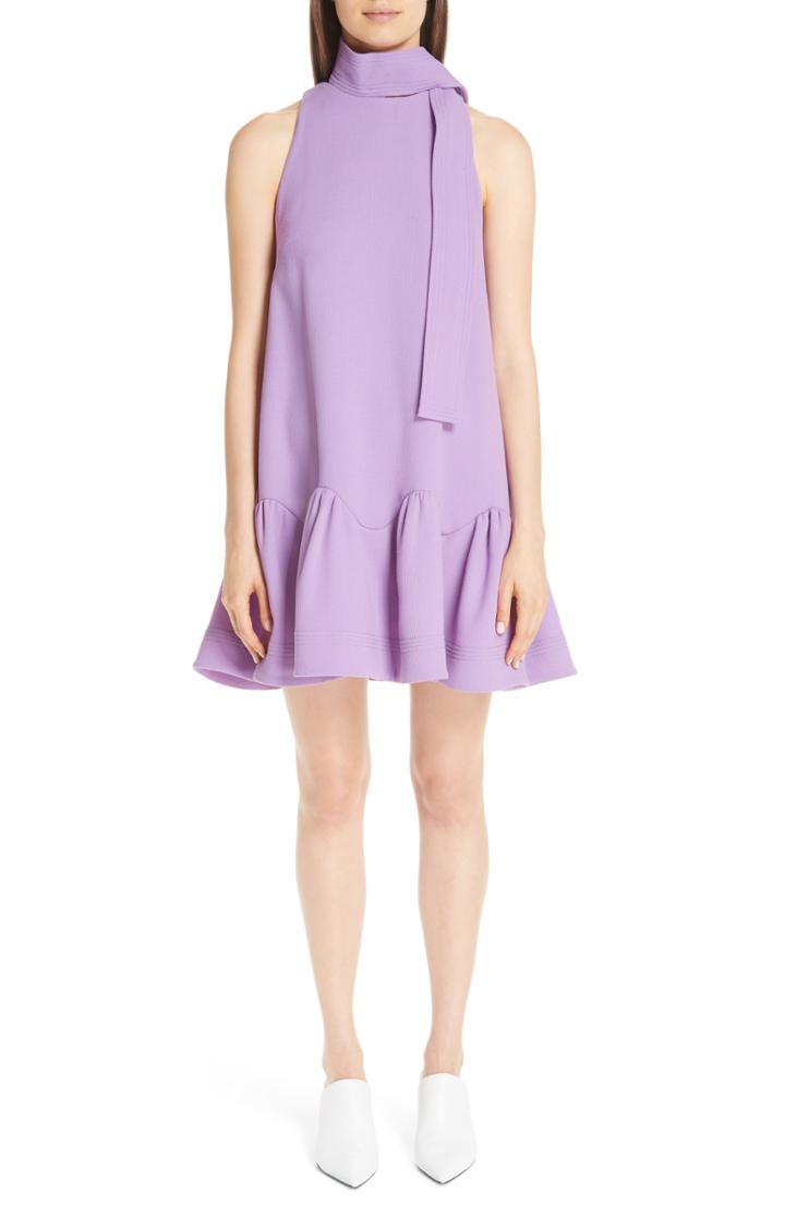 Women's Lela Rose Scarf Neck Wool Blend Crepe Drop Waist Dress - Purple