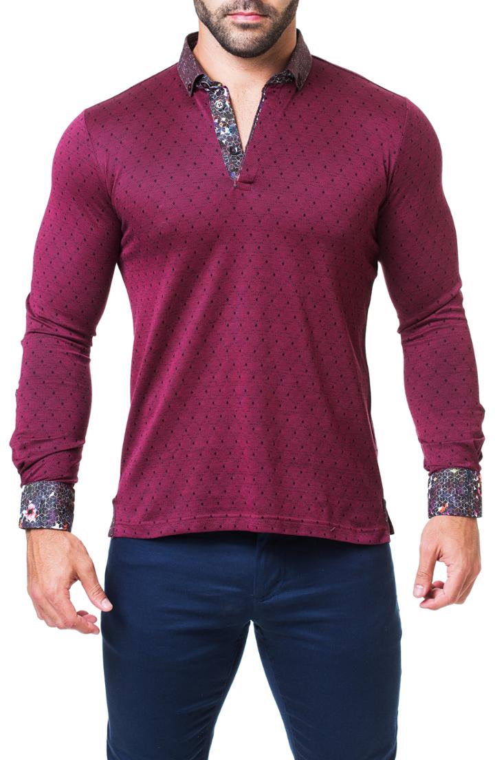 Men's Maceoo Newton Arrows Trim Fit Long Sleeve Polo - Purple