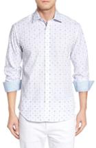 Men's Bugatchi Shaped Fit Geo Print Sport Shirt, Size - White