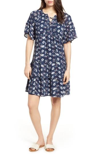 Women's Caslon Lace-up Neck Tiered Dress - Blue