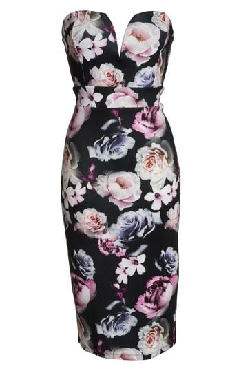 Women's Tfnc Halo Floral Strapless Sheath Dress