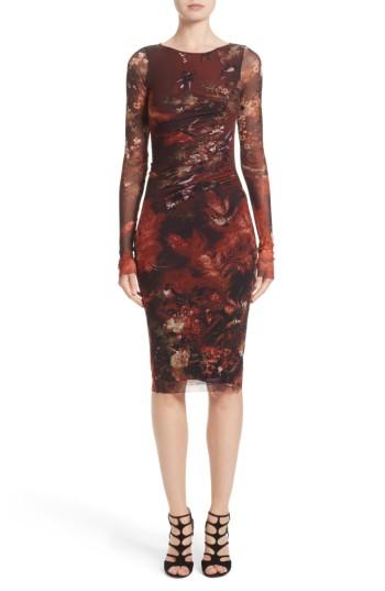 Women's Fuzzi Hummingbird Print Ruched Tulle Dress - Red