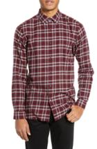 Men's Theory Menlo Standard Fit Plaid Sport Shirt, Size - Burgundy