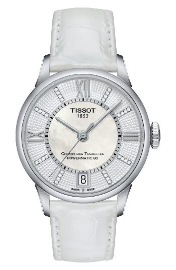 Women's Tissot Chemin Des Tourelles Diamond Leather Strap Watch, 32mm