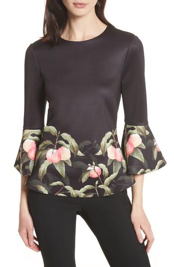 Women's Ted Baker London Peach Blossom Bell Sleeve Top - Black