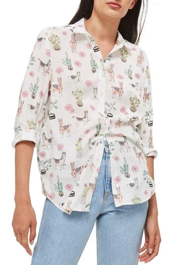 Women's Topshop Llama Print Shirt Us (fits Like 0) - Ivory