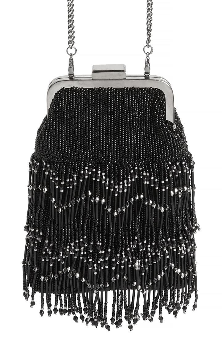 Nordstrom Vertical Beaded Fringe Clutch - Black
