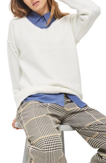 Petite Women's Topshop Exposed Seam Longline Sweater P Us (fits Like 0-2p) - Ivory