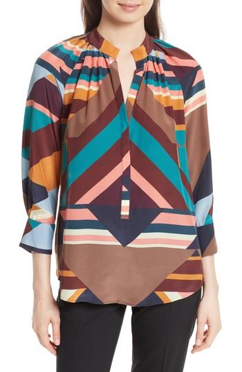 Women's Tracy Reese Geometric Print Silk Peasant Blouse - Blue