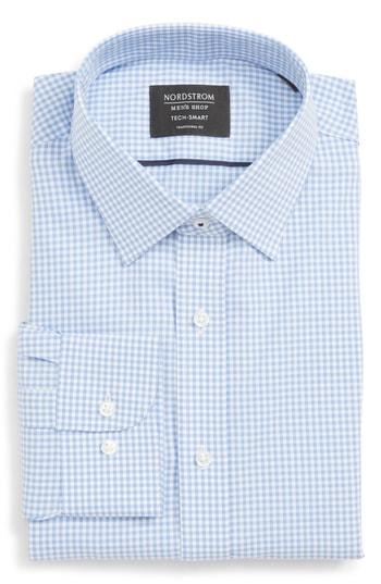 Men's Nordstrom Men's Shop Tech-smart Traditional Fit Check Stretch Dress Shirt .5 - 32/33 - Blue