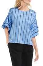 Women's Vince Camuto Ruffle Sleeve Stripe Blouse, Size - Blue
