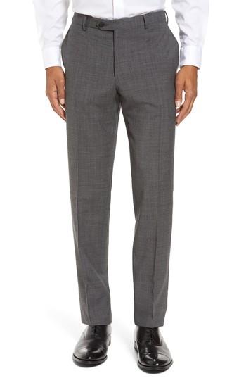 Men's Pal Zileri Marzotto Flat Front Check Wool Trousers Us/ 54 Eu - Grey