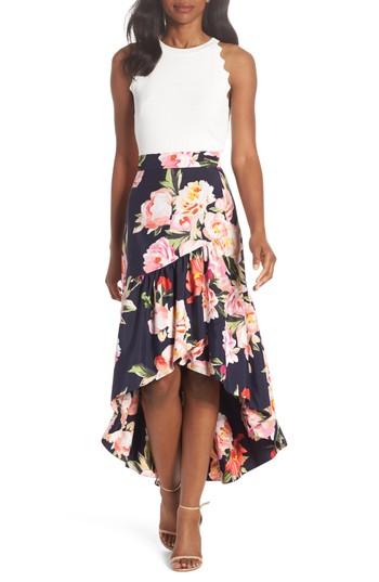 Women's Eliza J Floral Print Ruffle Skirt - Blue