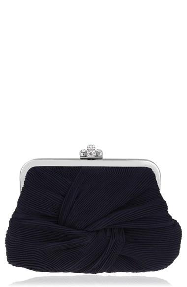 Nina Pleated Chiffon Frame Clutch - Blue
