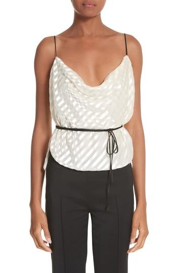 Women's Yigal Azrouel Cowl Neck Stripe Liquid Velvet Top - White