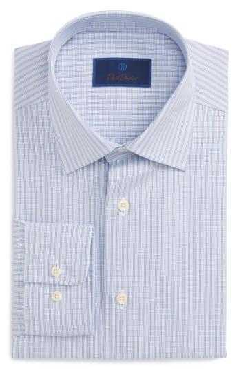 Men's David Donahue Regular Fit Stripe Dress Shirt 34/35 - Purple